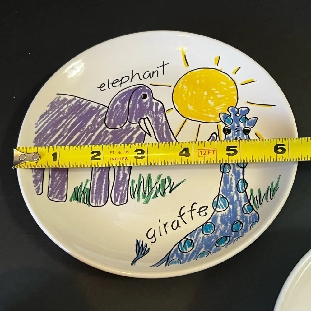 Pier 1 Childrens Dish Set: Jungle Animals Cup Bowl Plate Colorful Monkey Giraffe